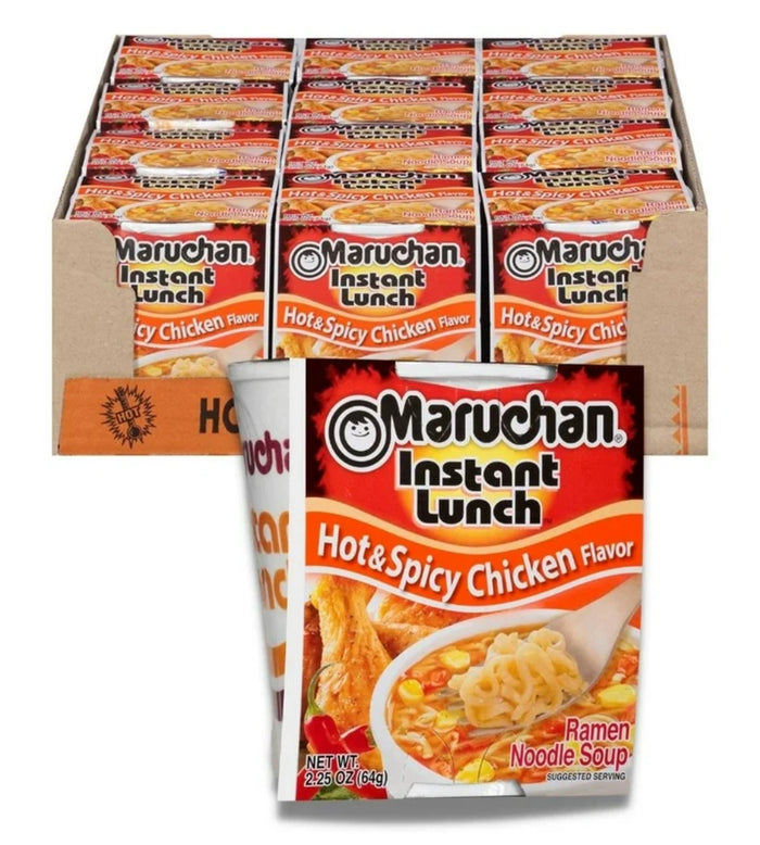 Maruchan Instant Lunch Hot & Spicy Chicken Flavor Ramen Noodle Soup, 2.25 oz, Pack of 12 or 24