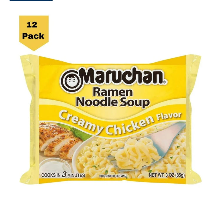 Maruchan Ramen Noodle Soup Creamy Chicken Flavor, 3 Oz, Pack of 12