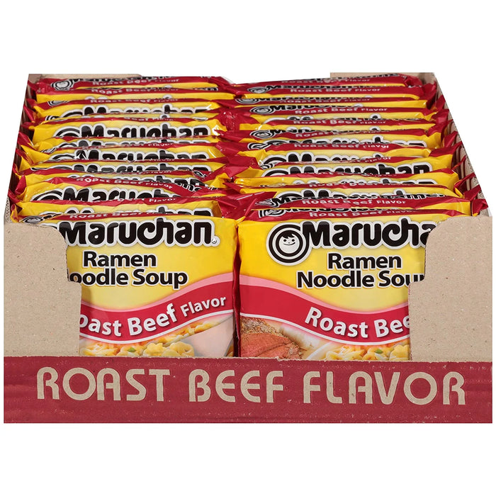 Maruchan Roast Beef Ramen Noodles, 3 oz Packaged Soup, Quantity of 24