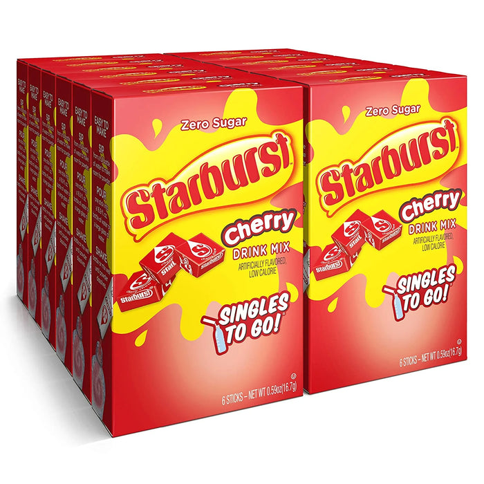 Starburst Singles To Go Powdered Drink Mix & Just Add Water -12 Boxes with 6 Packets Each 72 Total Servings (Sugar Free), Cherry (Pack of 12)